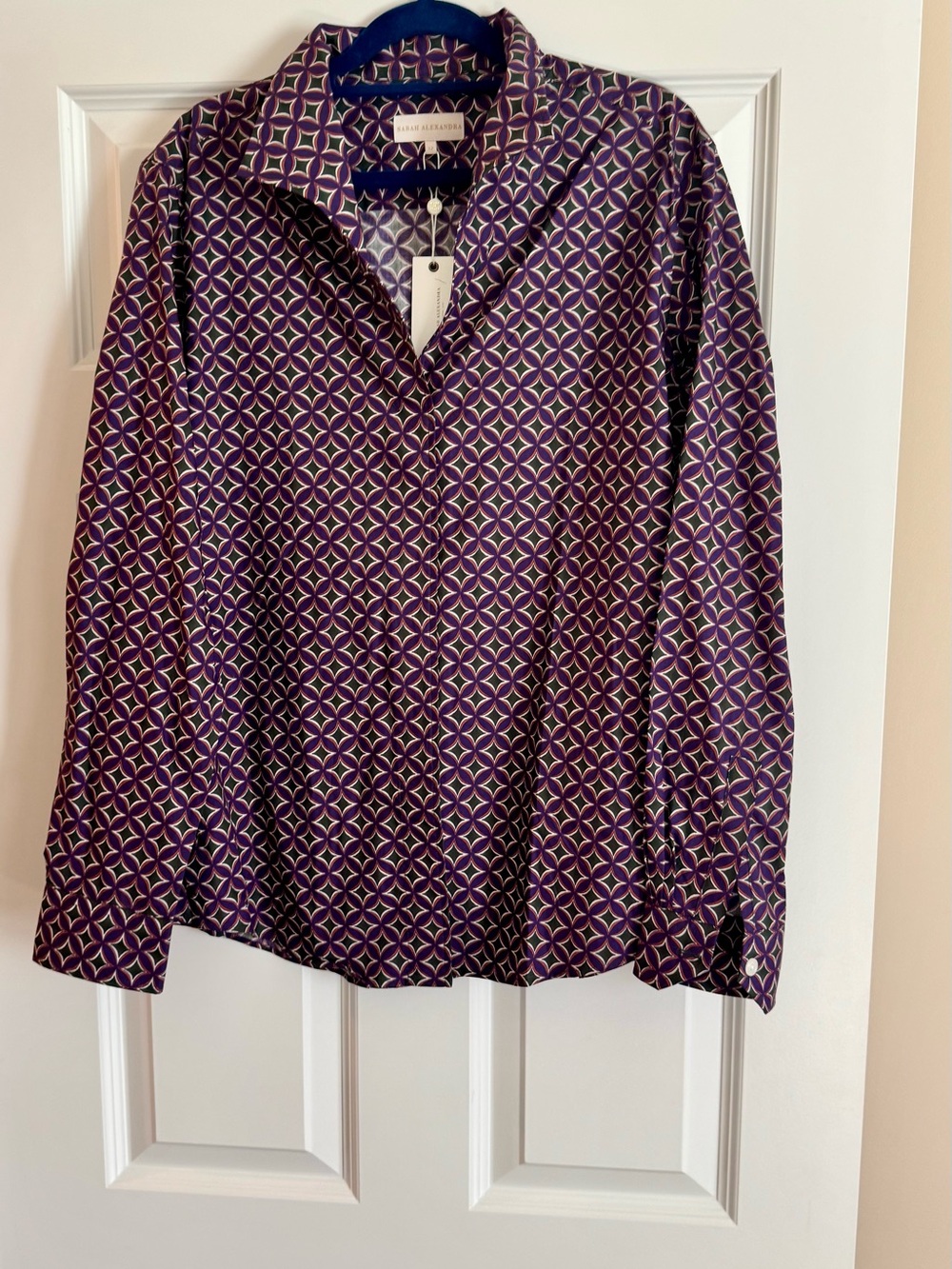 NWT Sarah Alexander Signature Four Seasons Blouse Cotton Purple Green 12 - Picture 2 of 5